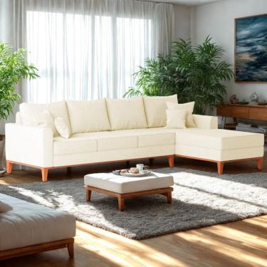 Imagem de Sofá 4 Lugares Beny Com Chaise Direito Corino Bege