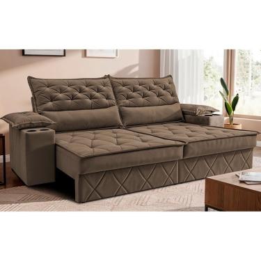 Imagem de Sofá Retrátil E Reclinável 2,10m Com Porta Copos E Molas Cosmos. Velusoft Cama Inbox Castor