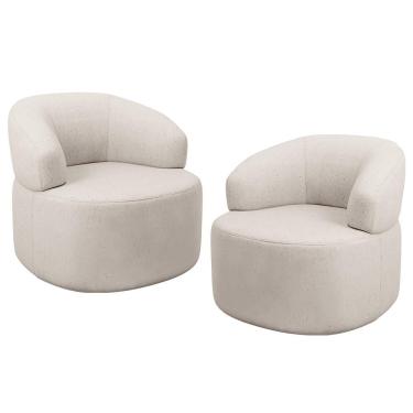 Imagem de Kit 02 Poltronas Giratória Orgânica Para Sala De Estar Living Helena L02 Linho Cru - Lyam Decor