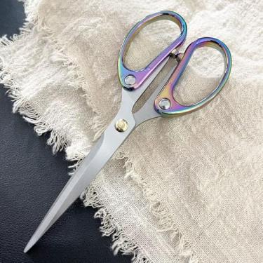 Imagem de Tesoura ultra-afiada de aço inoxidável, tesouras multiuso para casa, escola, costura, tecido, artesanato e projetos de bricolage, conjunto colorido com aderência antiderrapante, colorido