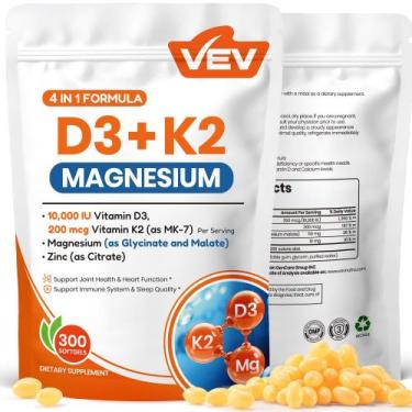 Imagem de Suplemento de vitamina D3 K2 e magnésio VEV 10.000 UI 300 cápsulas gel
