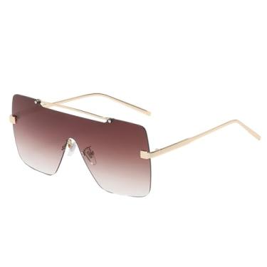 Imagem de Óculos de Sol Quadrados Femininos com Lentes Gradientes e Topo Plano, Modelo Monobloco Masculino com Proteção UV400, Cor Marrom
