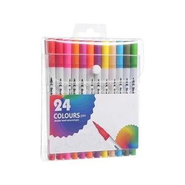 Imagem de Conjunto 24/36/48/60/80/100/120 Caneta de gravação de pincel 2 em 1 e caneta de cabeça dupla de ponta fina caneta de des (24 cores)