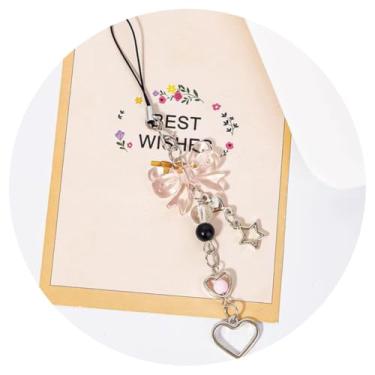 Imagem de Berloques de telefone fofos com laço de coração, alça de pingente de borboleta, acessórios para bolsa, chaveiro, câmera, pingentes, decoração, One Size, Metal, Sem Pedra Preciosa