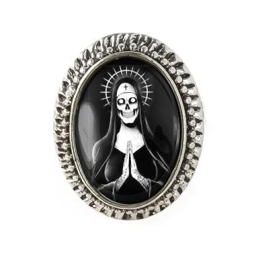 Imagem de Anel Santa Muerte - Arte da Virgem Maria Mexicana, pulseira ajustável de prata ou bronze antigo, bijuteria oval feita à mão - 119, Adjustable 5-10, Metal, Sem pedra preciosa