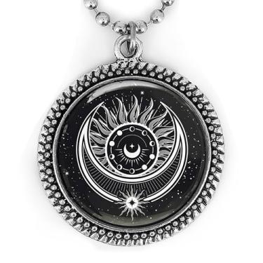Imagem de Colar de tarô místico - Aratron esotérico, pingente artesanal de sol e lua, prata ou preto - 650-RN, Large, Metal, Sem Pedra Preciosa