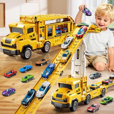 Imagem de Conjunto de veículos de brinquedo XINNOVEL Caminhão transportador com 
