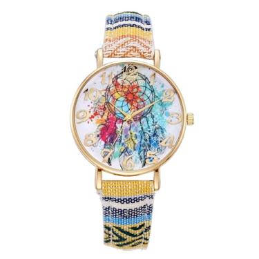 Imagem de sumayin Relógio feminino com alça tecida fashion com estampa de arco-íris relógios femininos boho hippie estilo casual maravilhoso presente feminino boêmio, 5
