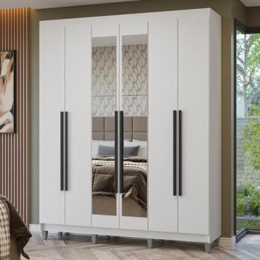 Imagem de Guarda-Roupa Casal com Pés 6 Portas Batentes com Espelho Branco/Branco
