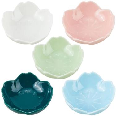 Imagem de CRASPIRE Tigela de imersão de 5 cores, pratos de molho de flores, mini pratos de aperitivo de flor de cerejeira de cerâmica, tigela pequena para molho de soja, salada, condimento de sushi, pratos