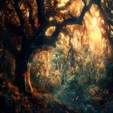 Imagem de Quadro Decorativo Enchanted Tree com Estampa Mágica de Árvore Sobrenatural e Luz Dourada 40x40cm