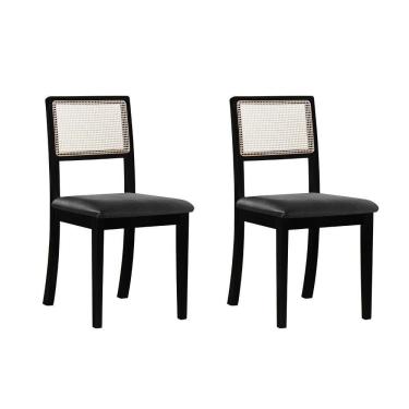 Imagem de Kit 2 Cadeiras Estofada Tecido Sintético Encosto Em Tela Sextavada Rubi Madeira Maciça Preto