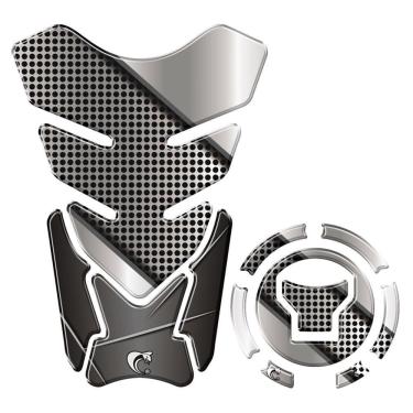 Imagem de Kit Adesivo Resinado Protetor Tanque E Bocal Moto Honda Acima 2018 Preto Prata