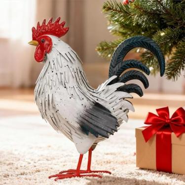 Imagem de Ratuor Estátua de jardim de galo, escultura, metal, galinha, decoração de quintal, estatuetas ao ar livre, decoração de quintal