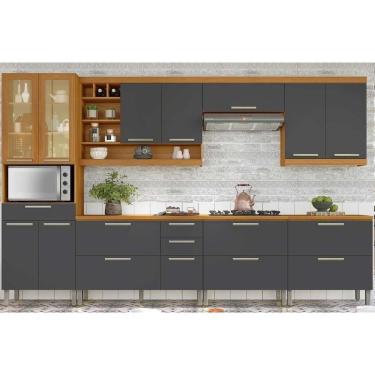 Imagem de Cozinha Modulada Nesher Burguesa Premium 7 Peças (3aéreos+3balcões+1paneleiro) C6p58 Freijo-grafite-nesher