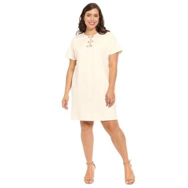 Imagem de London Times Vestido feminino feminino de manga curta com gola redonda – Vestidos casuais para o trabalho e ocasiões especiais, Whisper White, 48