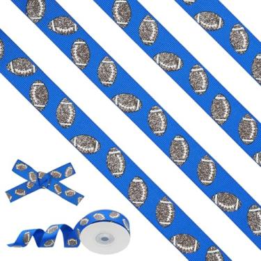 Imagem de Fita de gorgorão de futebol americano com glitter – fita de futebol azul de 10 metros, fita de torcida para artesanato, costura, grinaldas e decorações de festa esportiva (azul)