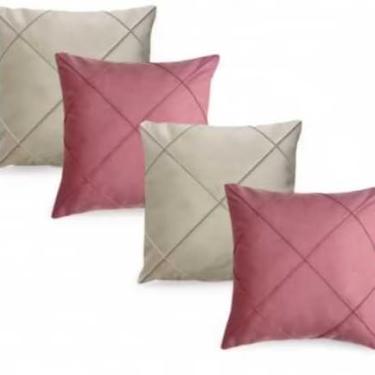 Imagem de Conjunto de Almofadas para Sofá com Capa Removível e Enchimento, Estampa Moderna e Tecido Suave, para Sala, Quarto e Decoracao de Casa (45x45cm) (Rosê com Palha)