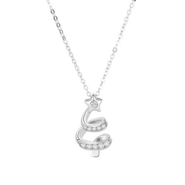 Imagem de IQPDYV Colar feminino com pingente de árvore de Natal de zircônia cúbica cintilante, árvore em espiral delicada, pingente de estrela brilhante, colar de presente de Natal, Large, Metal, Sem Pedra