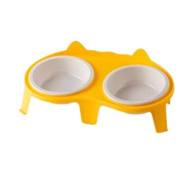 Imagem de Comedouro e Bebedouro Duplo Pet Cerâmica Cão Gato(Amarelo)