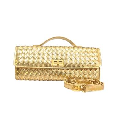 Imagem de Bolsa clutch de camurça tecida para mulheres – Bolsa tiracolo ou de ombro para noite, casamentos, festas, encontros noturnos e eventos formais, Dourado, Medium