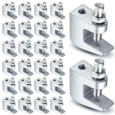 Imagem de Hicarer Pacote com 50 braçadeiras de viga superior de 3/20.3 cm, braçadeira de haste de segurança de ferro, abertura de mandíbula de 3/10.2 cm, suporte vertical de tubulação em C para suporte de