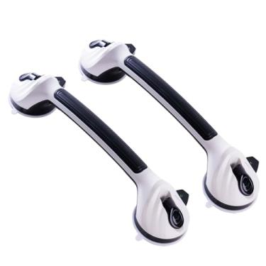 Imagem de LEATALE Barras de apoio de chuveiro para idosos, pacote com 2, alça de chuveiro de 42,7 cm com indicador de segurança, trilhos de segurança de banheiro sem perfuração para idosos, banheira e azulejo