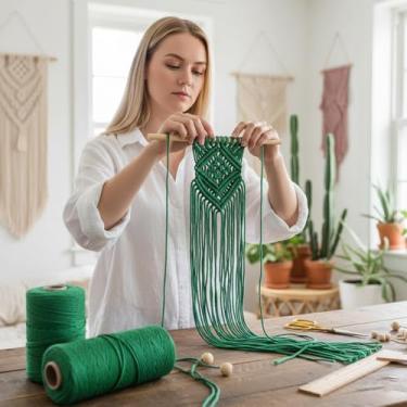 Imagem de Cordão de macramê 3 mm x 100 jardas corda de algodão colorido para pendurar na parede, decoração de casa, cabides de plantas (verde esmeralda)