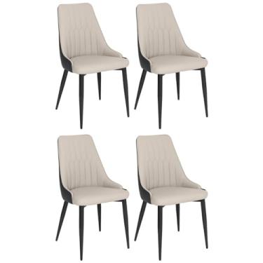Imagem de Kit 4 Cadeiras de Jantar Estofada Torino Design Italiano Costuras Geométricas Base em Metal - Bege/cinza Escuro
