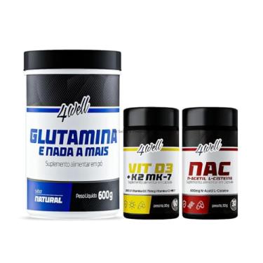 Imagem de 4well, Kit Saúde e Imunidade L-Glutamina 600g + NAC + Vitamina D3 + K2