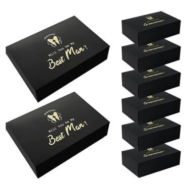 Imagem de GroomBrideGifts Caixa de presente de papel de pedido de padrinhos para despedida de solteiro padrinho padrinho caixa de presente (preto-luta)