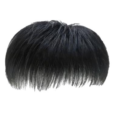 Imagem de Peruca masculina respirável com encaixe de encaixe, peruca de cabelo real em preto, linha do cabelo natural, base de malha 6,3 x 7,25 cm, ajustável e confortável