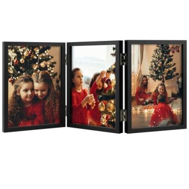 Imagem de Space Art Deco Porta-retrato 12 x 17 cm, Moldura Dobrável, Tela Vertical, Foto 9,5 x 18 cm, Vidro Real, Preta