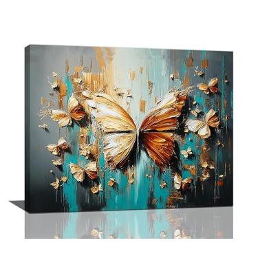 Imagem de Crekviy Arte de parede de borboleta dourada vintage fotos de borboletas decoração de parede pinturas pinturas arte decoração meninas presentes para banheiro quarto sala de estar pronto para pendurar