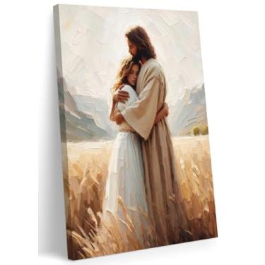 Imagem de FWAHREN Arte de parede em tela de Jesus Cristão, Abraçando a Mulher Campo de Trigo Pintura Religiosa, Imagens Bíblicas, Impressão de Cartaz, Decoração de Parede para Sala de Oração da Igreja