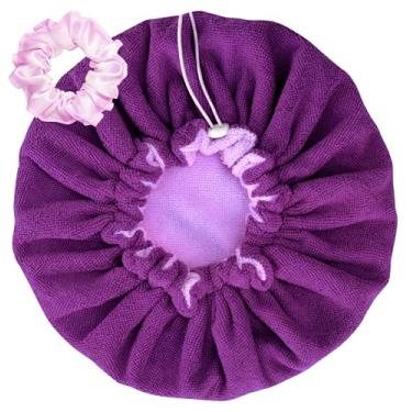 Imagem de Touca de Banho Mágica Secar Cabelo Microfibra Atoalhada Secagem Rápida Dupla Camada Alta Absorção com Regulagem de Tamanho Touquinha Turbante (Roxo/Lilás)