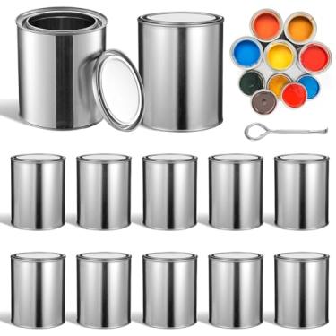 Imagem de Pacote com 12 latas de tinta metálicas vazias com tampas, capacidade para 2 pinos, inclui abridor de latas, para artesanato, projetos DIY, armazenamento de tinta e solvente