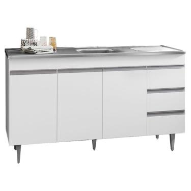 Imagem de Balcão Gabinete Com Pia Inox 150Cm 3 Portas Andréia Branco