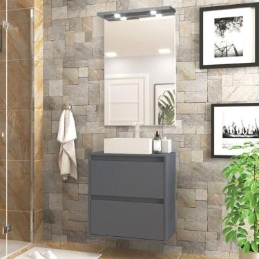 Imagem de Gabinete Para Banheiro Com Cuba E Espelheira Com Led 60cm Mdf Grafite Dubai - On Móveis