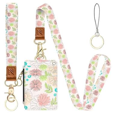 Imagem de Porta-crachá de identificação e carteira com cordão floral 2 em 1 para professores, enfermeiras, profissionais - linda bolsa de moedas com zíper, alça de pulso removível e cordão de pescoço, 5