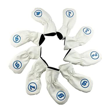 Imagem de Luzhengyang 9 peças de ferro de golfe Headgear Club Irons Covers | Bordado para fácil reconhecimento | Couro PU com forro de lã | s de batidas, arranhões e clima | Serve para todos os ferro - Branco