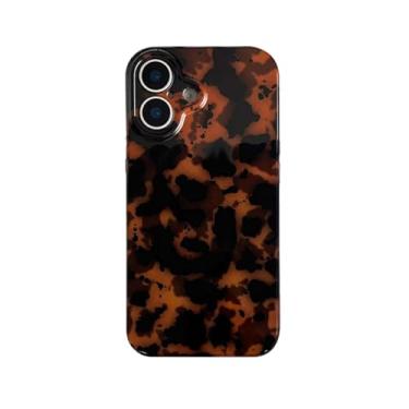 Imagem de Capa de telefone estética de tartaruga para iPhone 16 Plus, linda estampa retrô de leopardo com proteção total da câmera moderna macia TPU protetora chique marrom âmbar capa para mulheres (para iPhone