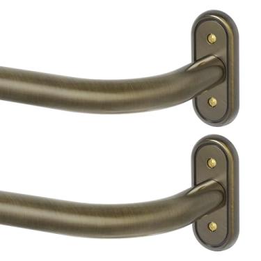 Imagem de Pacote com 2 varões de cortina de bronze antigo, hastes blackout de teto para janelas de 121 a 213 cm, hastes de tratamento de janela de quarto curvadas ajustáveis de 2,5 cm com suporte de alumínio