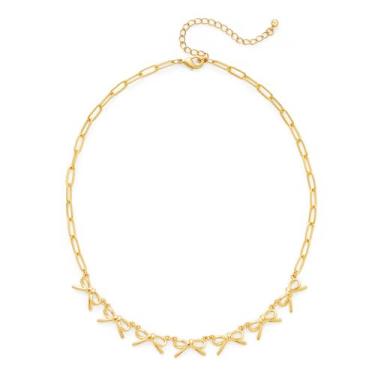 Imagem de INNERDIVA Colar feminino com laço de ouro, cobre banhado a ouro 18K com 7 laços elegantes – Joias de ouro delicadas e modernas, colares fofos para presente