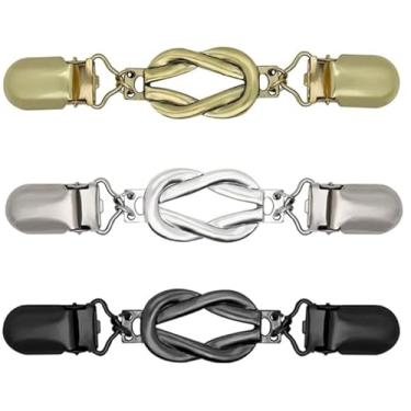 Imagem de Feilguee 3 peças de clipes de xale de suéter vintage para roupas com clipe apertado nas costas, xale de cardigã com clipe de colarinho para apertar a calça social e cintura para acessórios de roupas