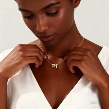 Imagem de Colar de coração banhado a ouro 18K com inicial A-Z, colares delicados de coração, pequenos colares de inicial, presentes de aniversário para mulheres, joias, I, Metal, Sem Pedra Preciosa