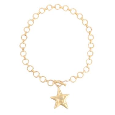 Imagem de Colar de Estrela Cinco Pontas Ouro, Vintage Colar com Pingente de Estrela Corrente Elegante com Pingente para Feminina Moda Joia Acessório