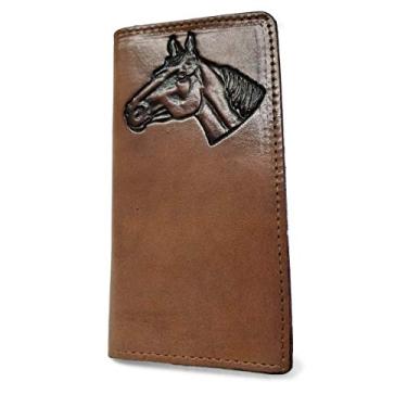 Imagem de Carteiras de couro legítimo de flor integral de qualidade premium com design durável e artesanato - Feito nos EUA - R.G. BULLCO, Estilo 5014 - Marrom - Carteira longa de couro com design de cavalo, Large,