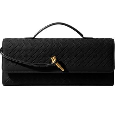 Imagem de Bolsas de tecido para noite bolsas de mão para mulheres com alça longa ajustável transversal carteiras de couro PU, Camurça preta, 30*12.5*4