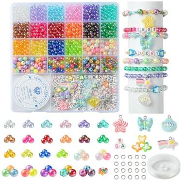 Imagem de MakemadeDIY Kit de fabricação de joias coloridas com 1543 peças, incluindo contas de acrílico redondas concha borboleta estrela pingentes de resina para pulseiras faça você mesmo, colares, brincos